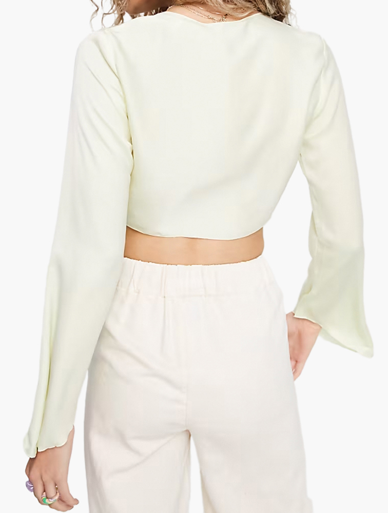 MyRunway | Shop Weekday Lime Green Tie Front Flared Sleeve Top for